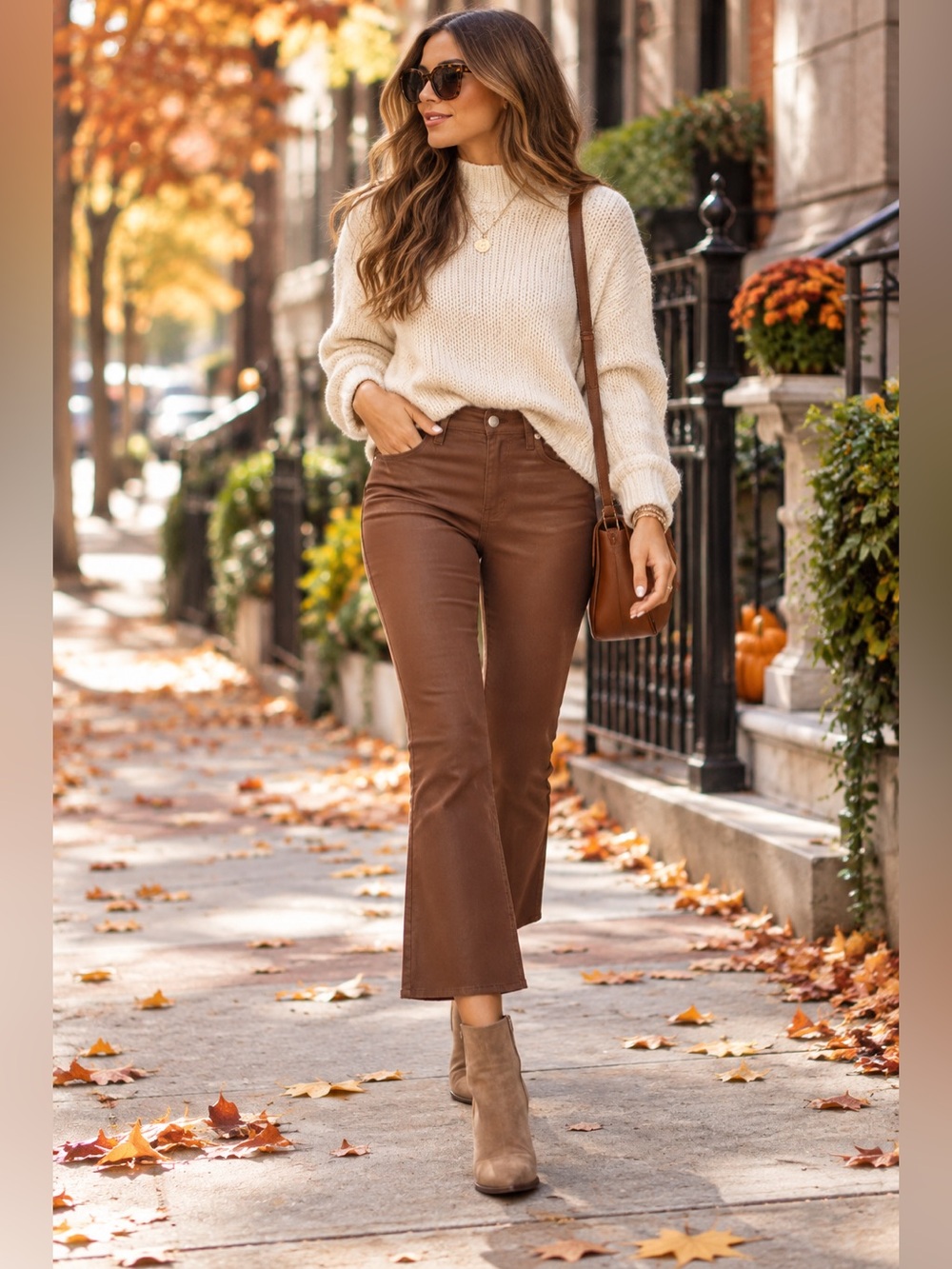 Paige Claudine Cognac Luxe Coating Jeans 32 High Rise‎ Ankle Flare NWOT